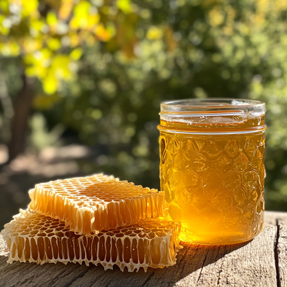 skhav_a_photo_of_a_glass_jar_of_raw_honey_in_it_on_a_wooden_tab_97f015e1-8f9f-480b-9d46-77004aeaf303.png